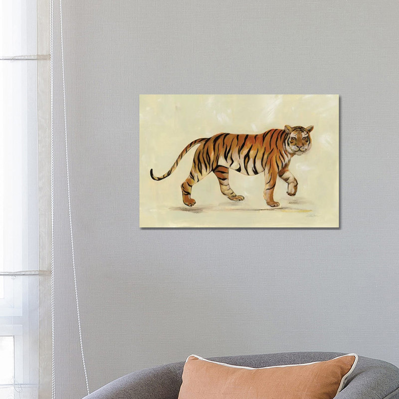 «Walking Tiger» par Silvia Vassileva - reproduction d'art, Toile tendue, Pas de tapis, H 18 po x l 26 po x P 1,5 po