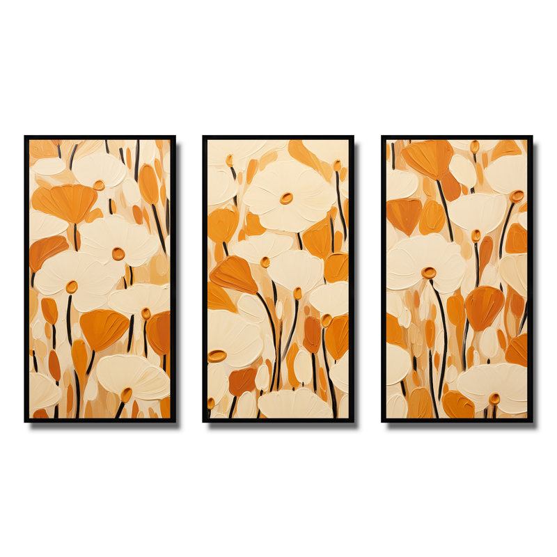 Marigold Minimal Petals Pattern - Marigold Wall Art, 28" H x 36" W x 1" D, Black Floater Framed
