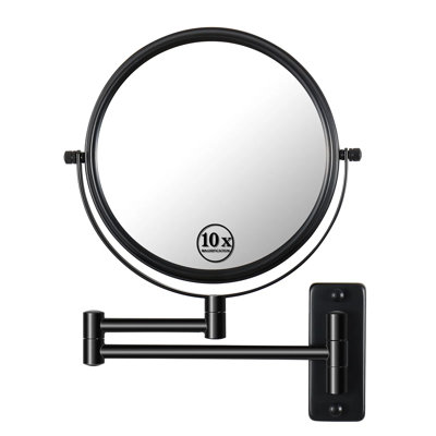 Miroir de maquillage mural 8 pouces, grossissement 1x / 10x, pivotant à 360 ° avec bras d'extension, miroir à cadre en métal haute définition pour la salle de bain, la chambre à coucher, le voyage - Conception peu encombrante