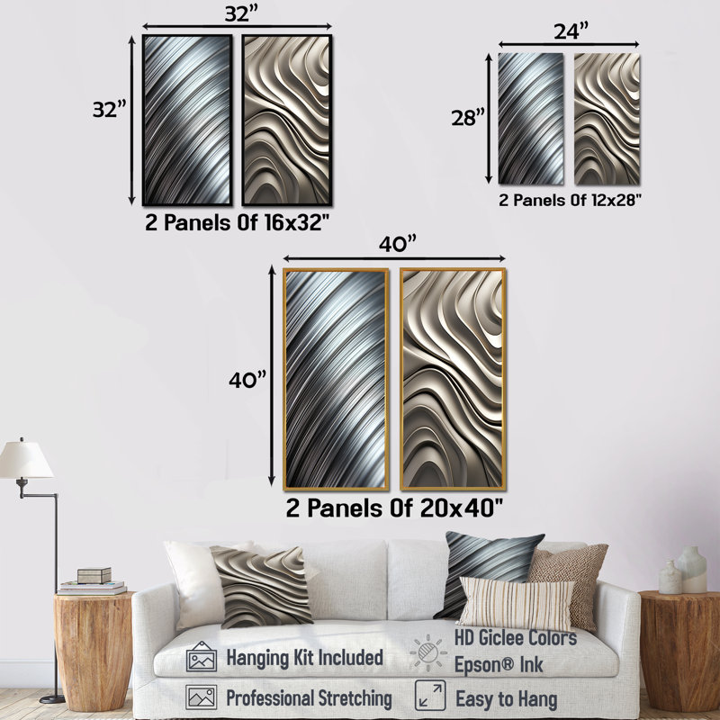 «Abstract Lines In Motion I», ensemble de 2 reproductions d'art sur toile abstraites, H 28 po x l 25 po, Toile tendue
