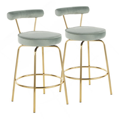 Tabouret de comptoir Rhonda Glam en métal doré et velours vert sauge par Lumisource - ensemble de 2