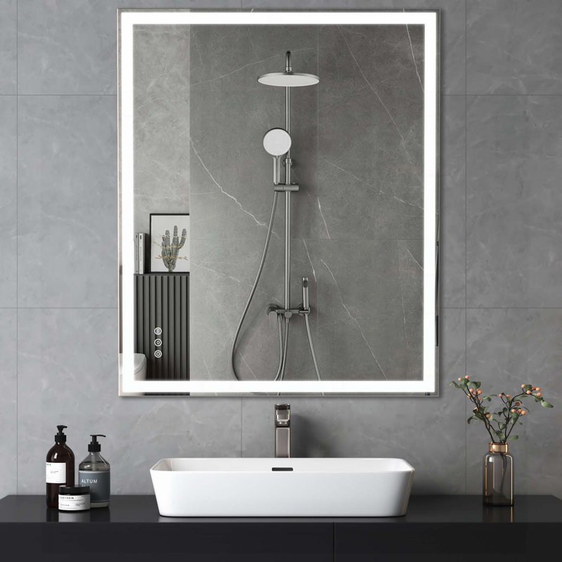 Miroir de salle de bain mural à DEL avec lumières réglables, fonction antibuée, interrupteur tactile et mémoire, idéal pour les salles de bain modernes