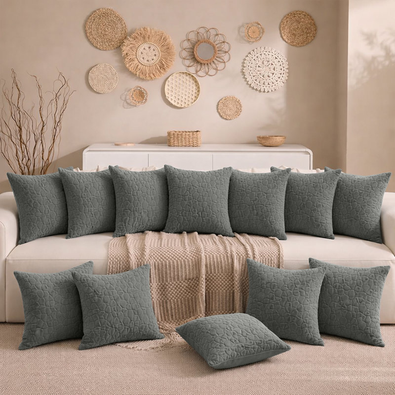 Aspire Homeware Geometric Square Velvet Cushion Covers, Pack of 12, Grey