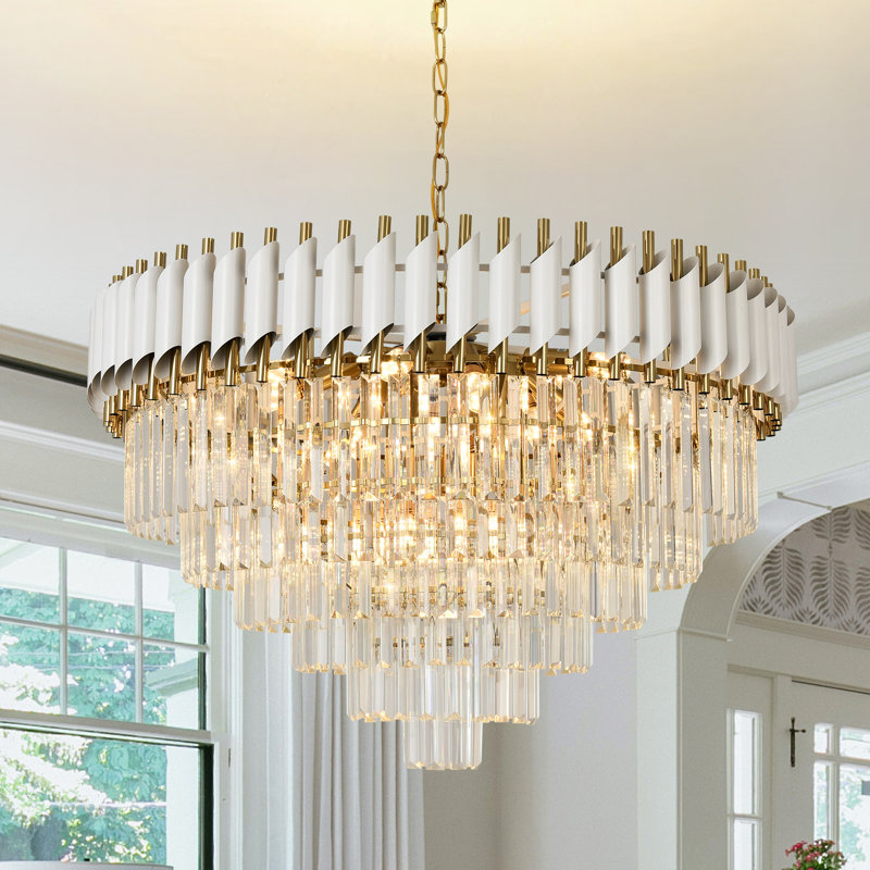 Melar 17 - Light Dimmable Tiered Chandelier, Brass/White