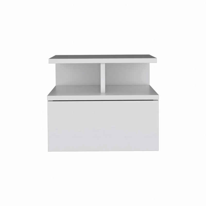 Floating Nightstand, End Table, Side Table Drawer, Open Top Shelves -In White, White