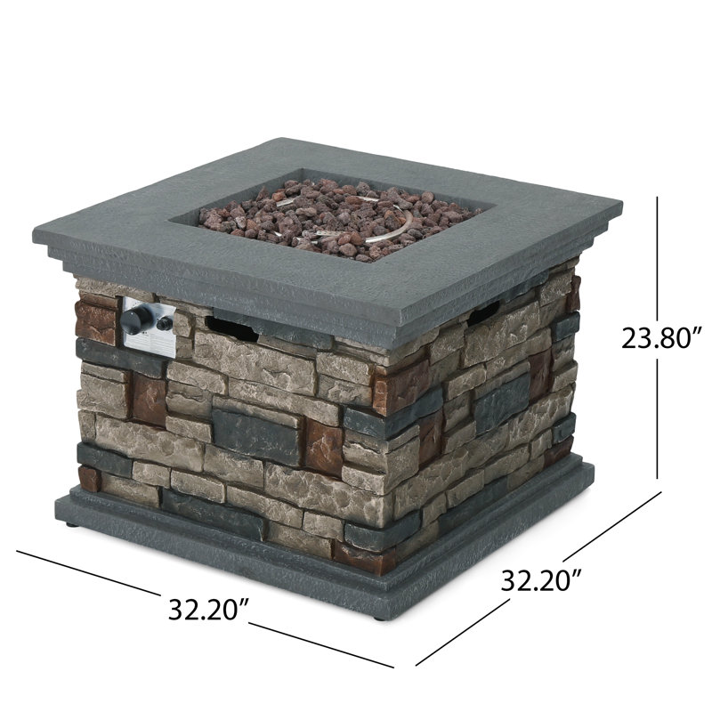 Mauricio Square Polyresin Propane Fire Pit Table with Hidden Fuel Tank