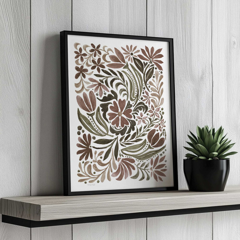 «Quilted Blooms I» par Cindy Jacobs, reproduction d'art, L 18 po x H 24 po, Tanné, Impression encadrée