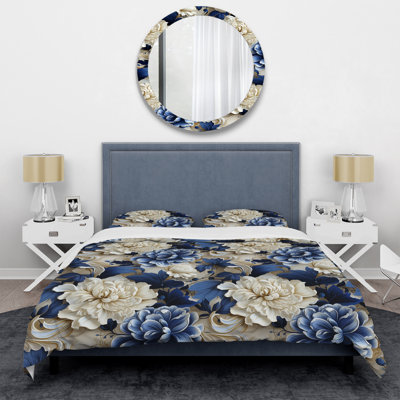 Literie à motif de feuillage victorien bleu cobalt III