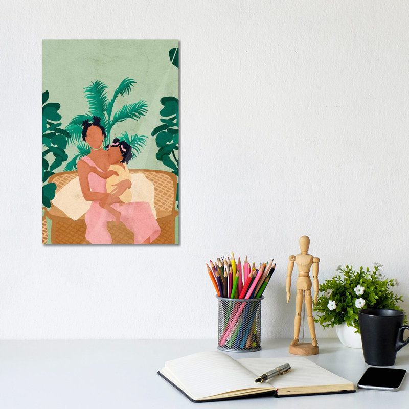 «Jodi and Baby» par Reyna Noriega - impression d'art graphique, Toile tendue, H 12 po x l 8 po x P 0,75 po, Pas de tapis