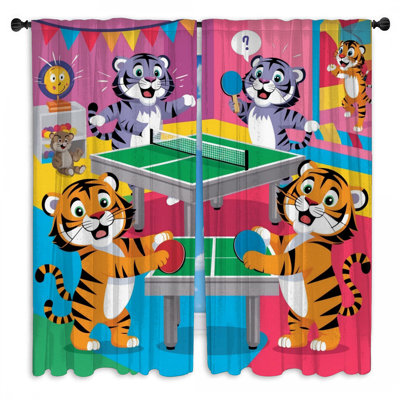 Tigers jouant au tennis de table rideaux de fenêtre obscurcissant et obscurcissant - 2 panneaux