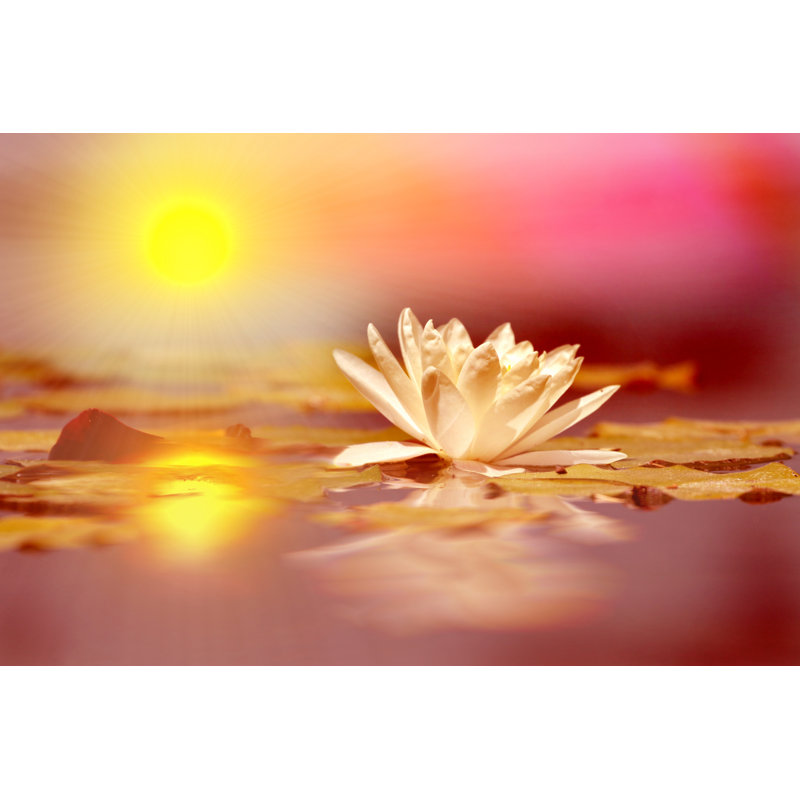 Lotus Flower with Sunrise 1 Piece Wrapped Canvas Wall Art, 20cm H x 30cm W x 3.8cm D