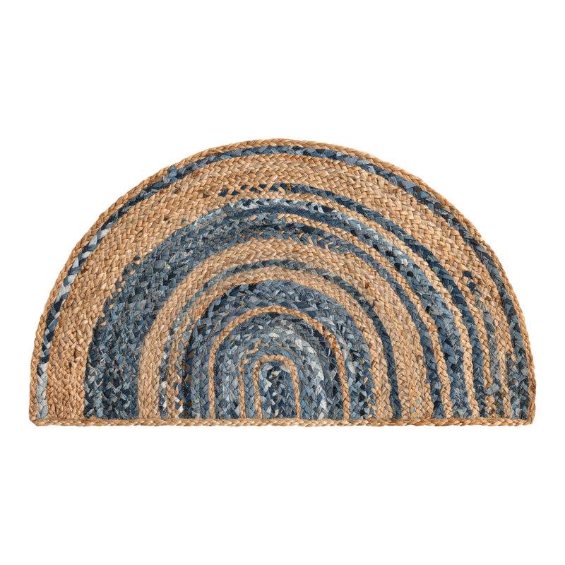 Philo Striped Handmade Braided Jute Blue Area Rug, Hearth 2'2" x 3'7"