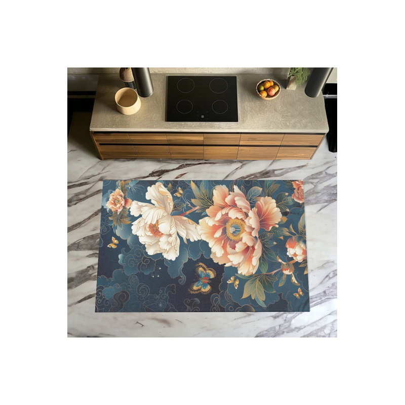 Tapis tissé à motif floral lavable, Sous-tapis rectangulaire 2 pi 6 po x 4 pi 11 po
