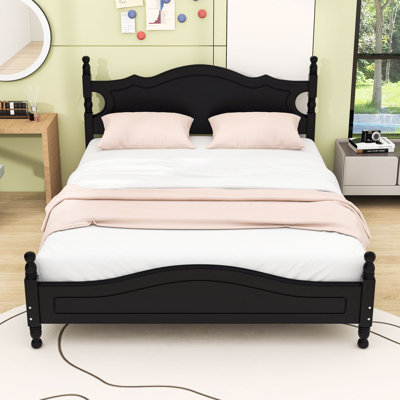 Wood Platform Bed with Solid Frame and Wooden Slat Support