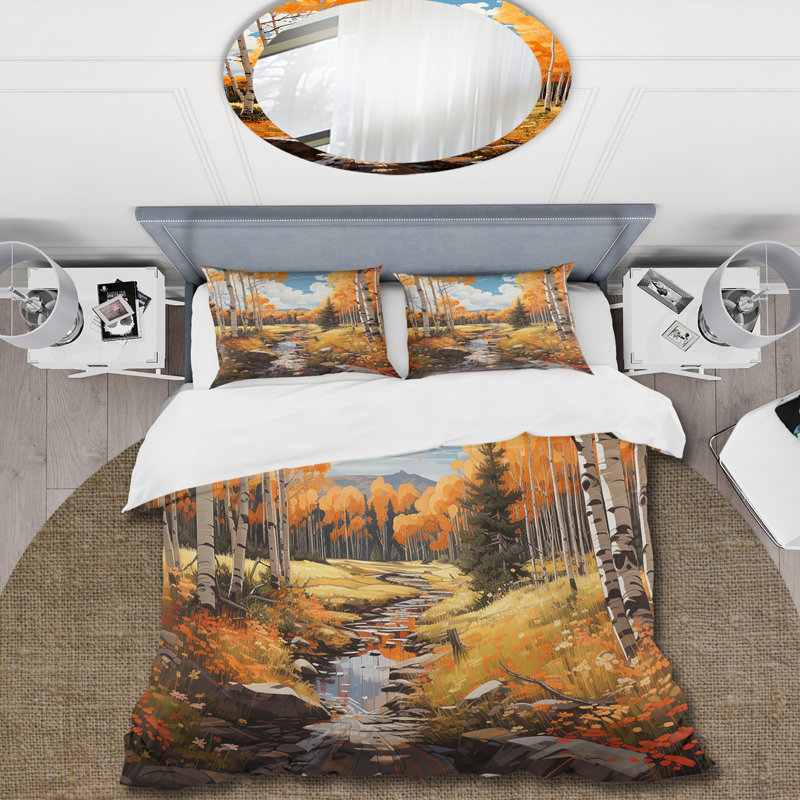 Ensemble de housse de couette Yellow Aspen Tree Forest Majesty I - Abstract Fractal
