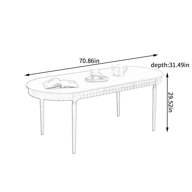 Bureau d'écriture ovale en bois de cerisier durable, H 29,52 po x l 70,86 po x P 31,49 po