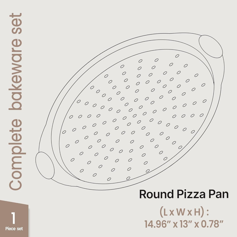 Plat à pizza Bakken - Acier au carbone perforé rond avec revêtement en marbre antiadhésif, poignée en silicone surdimensionnée, durable, facile à nettoyer, blanc