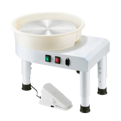 Tour de potier de 35,5 cm (14 pouces) avec commande au pied, vitesse réglable de 60 à 300 tr/min, bassin amovible et pied relevable, machine à modeler la céramique électrique pour atelier de bricolage à domicile, blanc