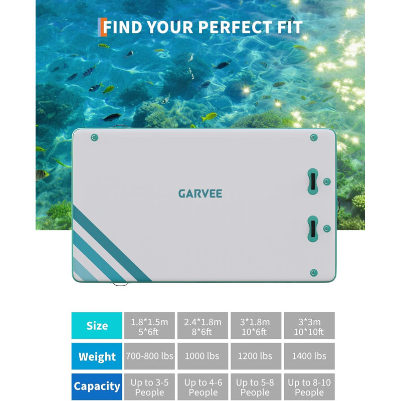 1.8x1.5m Inflatable Floating Dock, EVA Non-Slip Water Mat with Ladder for Lake & Beach