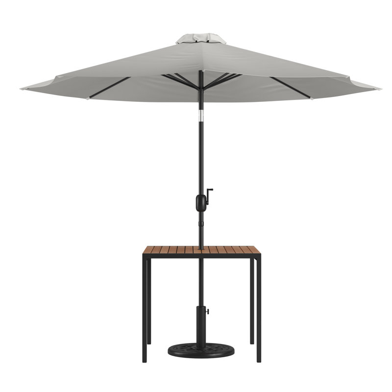 Table de patio carrée en faux teck de 35 po Saville, Parasol gris