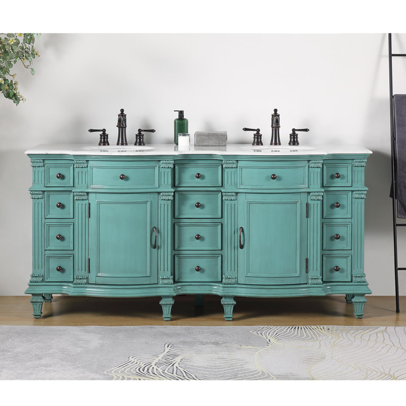 Ensemble de meuble-lavabo double 72 po Kehl, Plateau en marbre de Carrare blanc, Vert