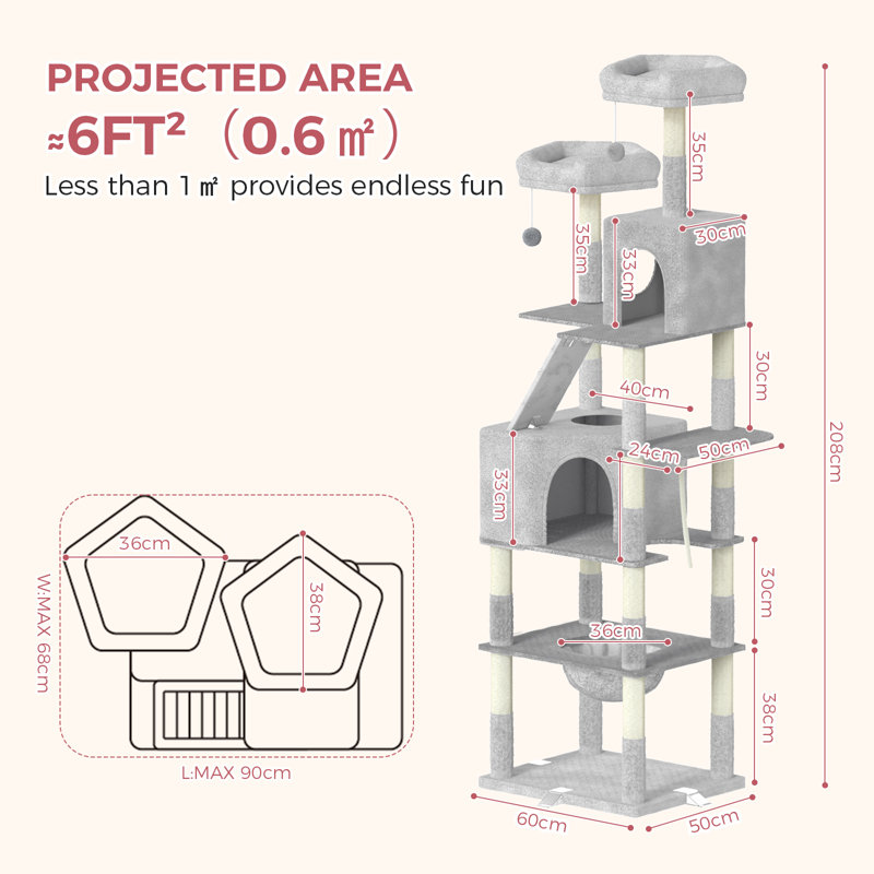 Cat Tree 208cm H Cat Tree, Light Grey