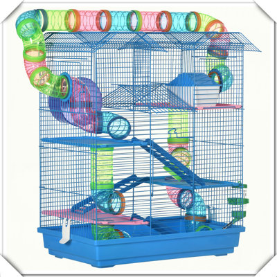 5-Tier Hamster Cage with Tubes Tunnels Water Bottle Exercise Wheel
