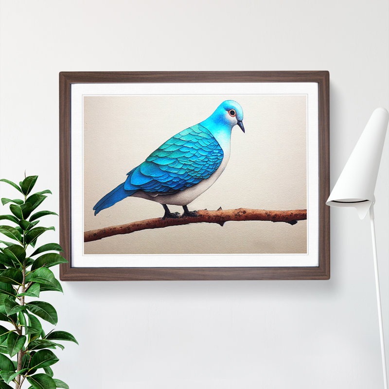 Dove Bird In Watercolour Vol.6 - Single Picture Frame Print, 46cm H x 64cm W x 2cm D, Walnut Framed