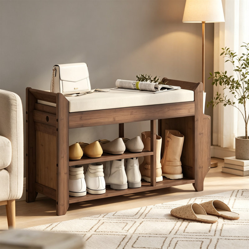 Shoe Bench, Dark Brown and Cream