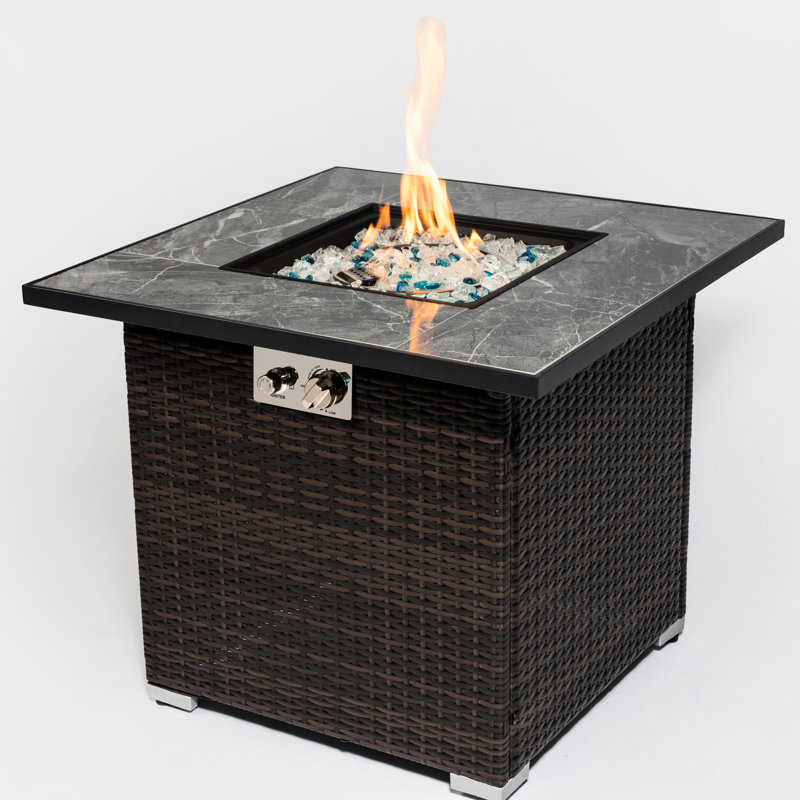 Table de feu d'extérieur au gaz propane 30 pouces, capacité de production de chaleur de 40 000 BTU, brun foncé, plateau de table en céramique, flamme réglable, housse de pluie, puissance de chauffage, cadre en acier, fourni