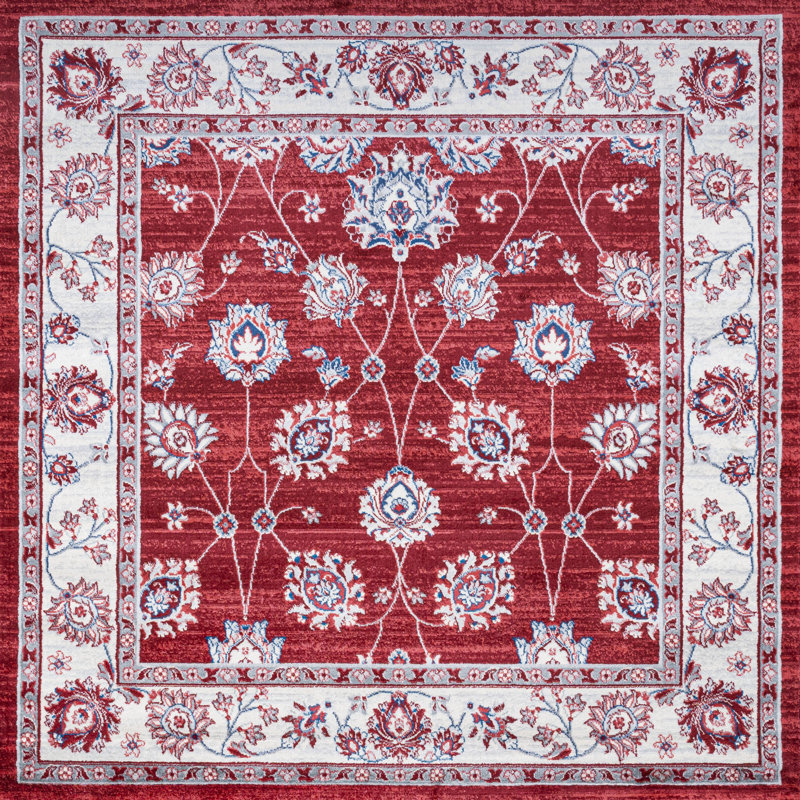 Fenske Modern Persian Vintage Moroccan Traditional Red/Ivory Rug, Square 5'