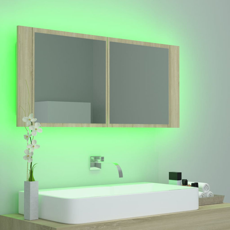 Engineered Wood Flat Wall Mirror, Oak, 17.72" x 39.3"