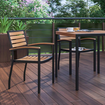 Saville Stackable All-Weather Aluminum Patio Chairs with Faux Teak Slats by Trent Austin Design