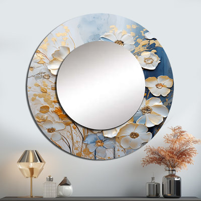 Wildflowers Botanical Beauty - miroir mural Wildflowers, miroir décoratif rond beige, impression d'art en métal