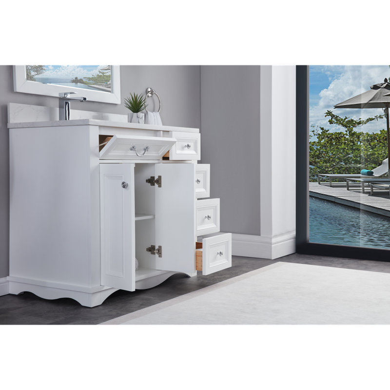 36" Solid Wood Sink Vanity  With 1' Artificial Stone Top, White