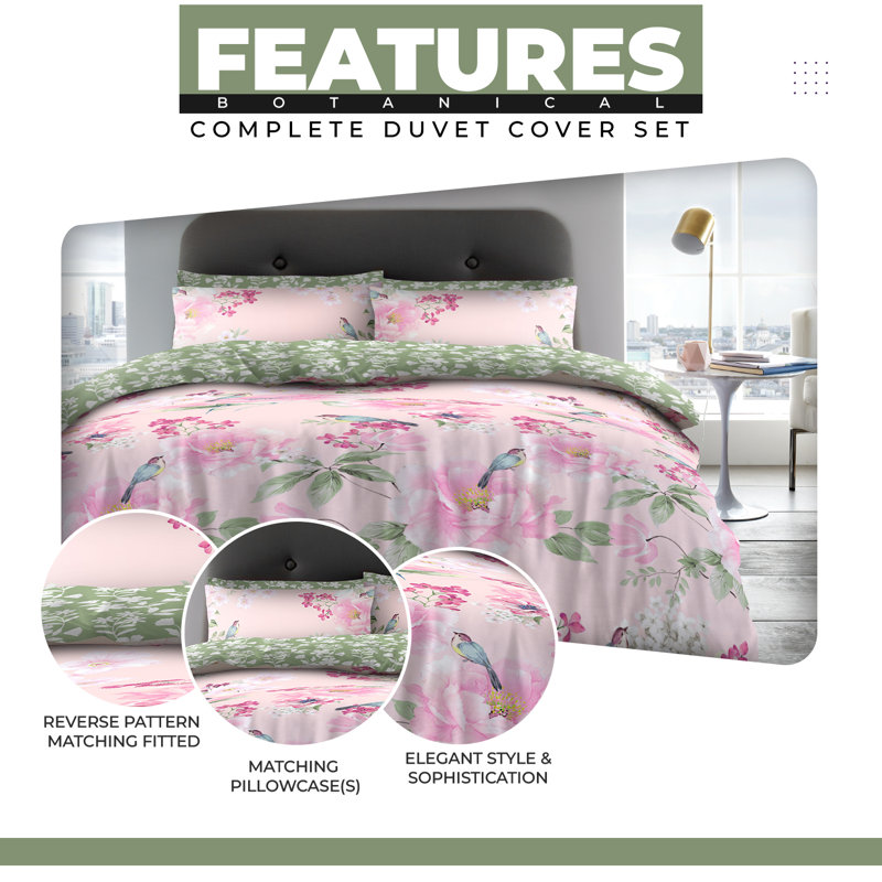 Cotton Blend Floral Duvet Cover with Pillowcases, King Duvet Cover + 2 Standard Pillowcases