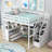 Full Size Loft Bed With Desk And Shelves, Two Built-In Drawers, Storage Staircase, White-1933963106