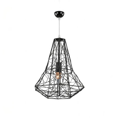 1-Light Black Iron Caged Pendant