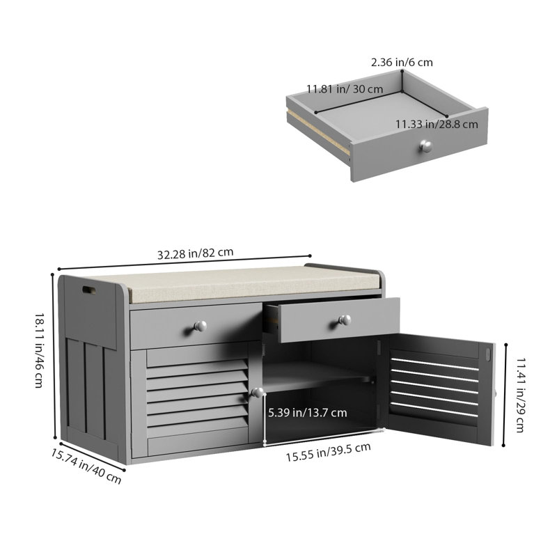 Banc de rangement multifonctionnel pour hall d'entrée, Gris