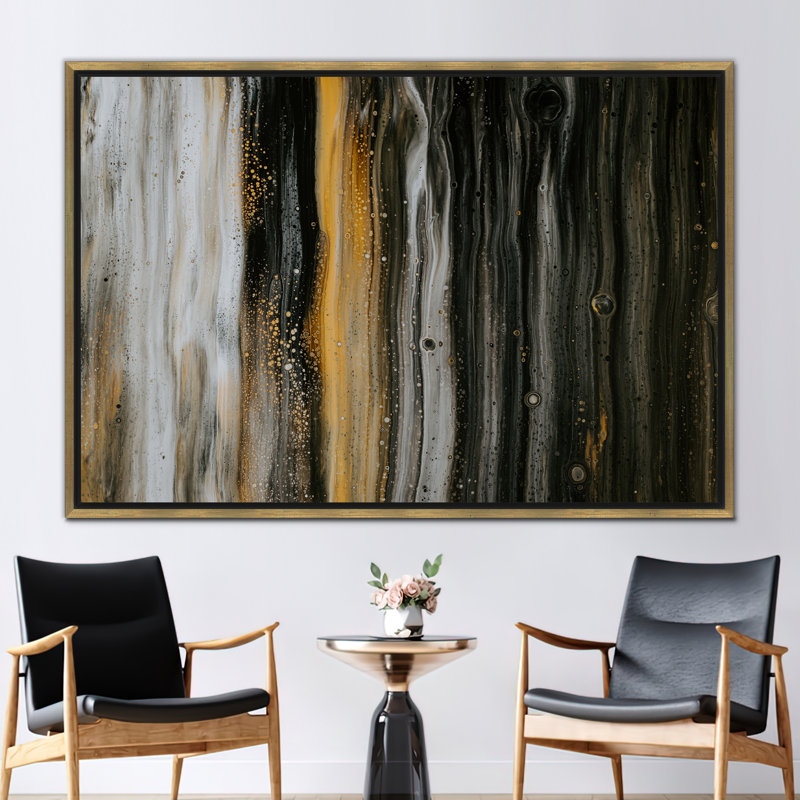 Abstract Canvas Art - Modern Shimmery Wall Decor with Oil Painting Print, 40 cm H x 60 cm W, Framed Print without Mat, Gold