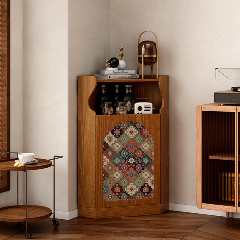 Space corner cabinet with abstract art pattern, Brown