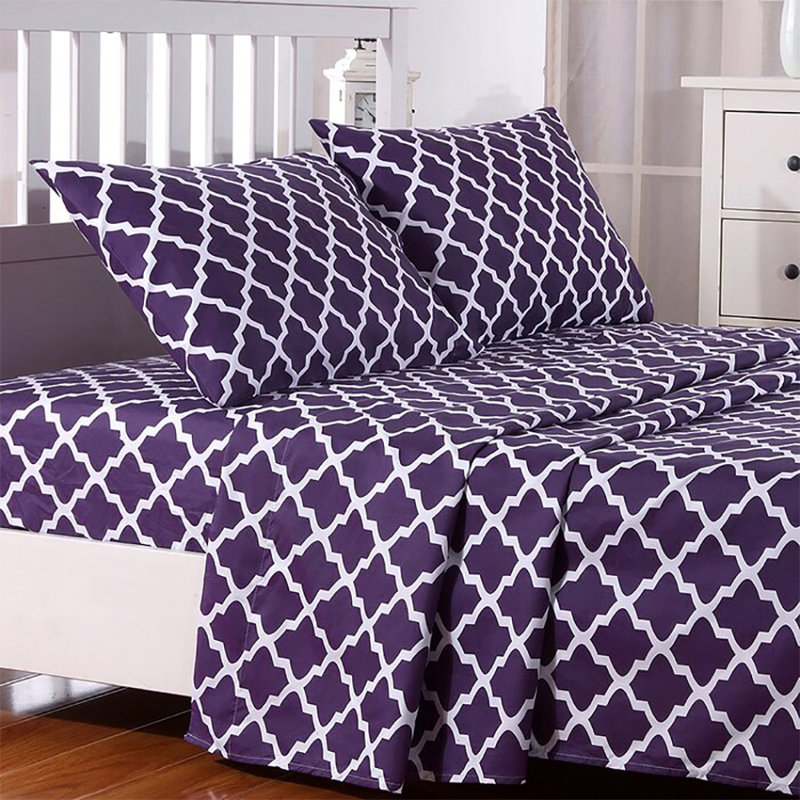 Lux Decor Collection 4 Pc Soft Microfiber Bed Sheets Set Geometric Quatrefoil Bedding, Twin Sheet Set with 1 Pillowcase