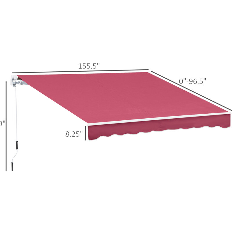 Auvent de patio de 13 pi x 8 pi, pare-soleil rétractable avec fonctionnement manuel et tissu hydrofuge, cadre en aluminium pour terrasse, balcon, cour, teinte rouge rosé
