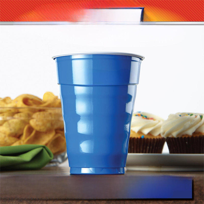 Party On Disposable Plastic Cups, Marine Blue, 18 Ounce, 120 Count