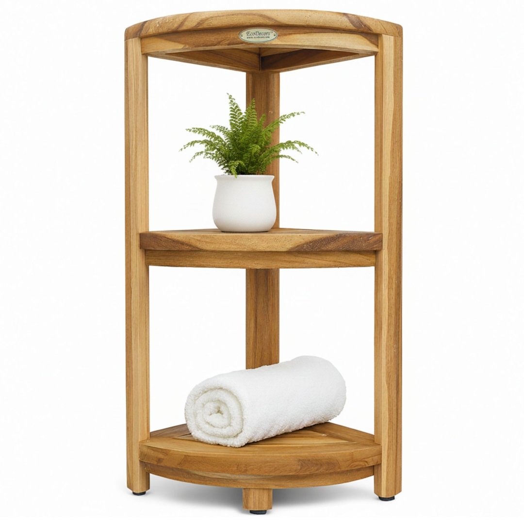 EcoDecors, Snazzy Corner, Teak Corner Shower Shelf, Shower Stand Corner, in EarthyTeak™ EcoDecors