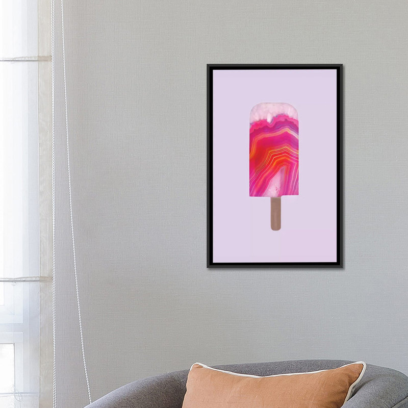 « agate popsicle », impression sur toile tendue, H 26 po x l 18 po x P 1,5 po, Toile avec cadre noir, Pas de tapis