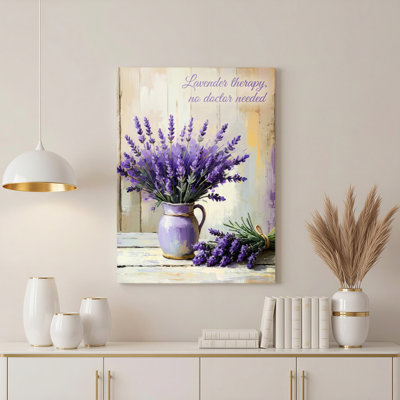 Lavender Bouquet Floral Still Life Canvas Wrapped Wall Art Oil Painting Print Set Of 1