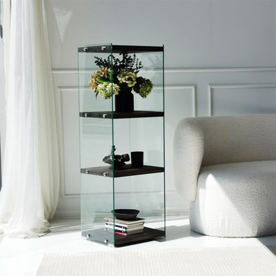 Bibliothèque moderne avec cadre 100% verre trempé et 100% bois de pin massif, couleur anthracite, 15,7 x 47,2 x 13,8 pouces | Conception élégante, solution peu encombrante pour la maison et le bureau, assemblage facile requis