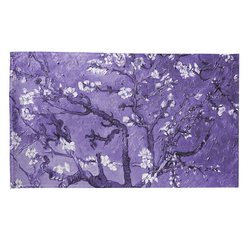 Serviette de thé en fleurs d’amande, Polyester sergé, Mauve / Brun