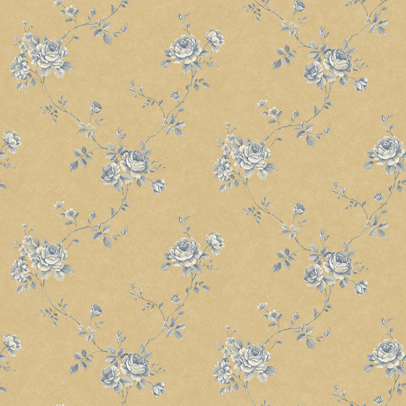 Palazzo 2 Floral Rose Wallpaper Roll, Blue/Yellow